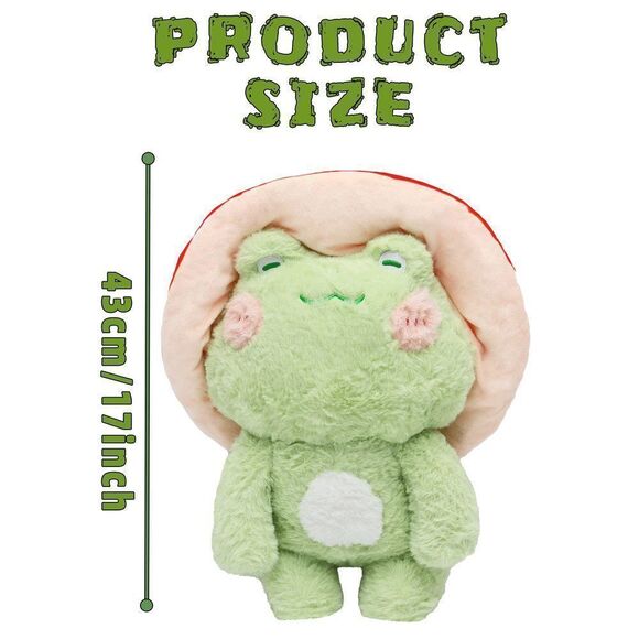 Hnokle 17" Frog Plush Toys Big Mushroom Hat Stuffed Animals Kawaii Mushroom Plu - Picture 3 of 7